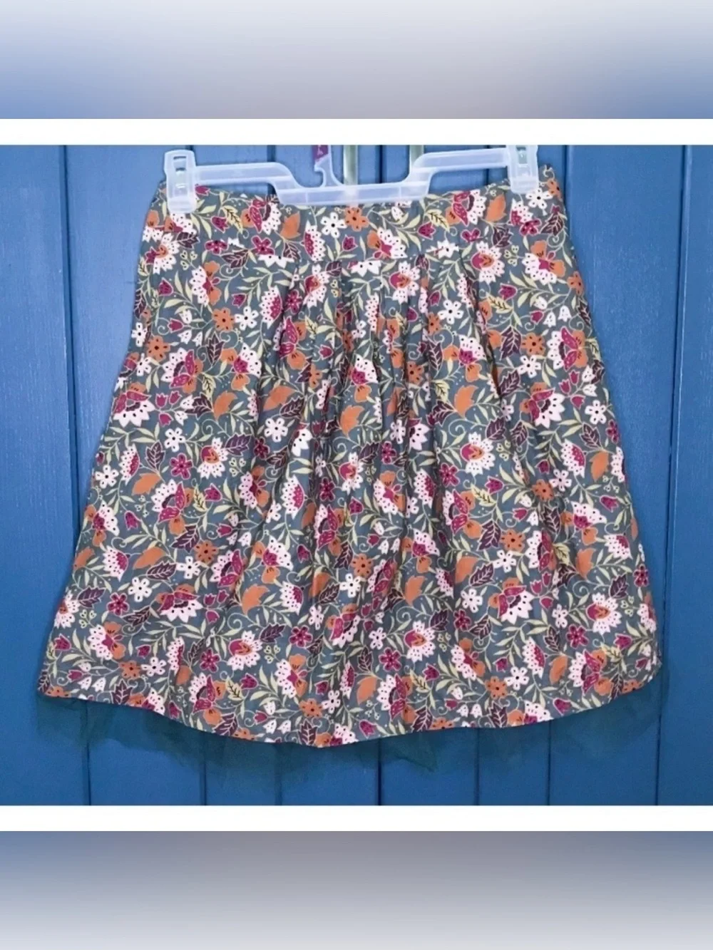 Modbe Olive Green Floral Skirt with Tulle Trim Size Medium Cottagecore Twee